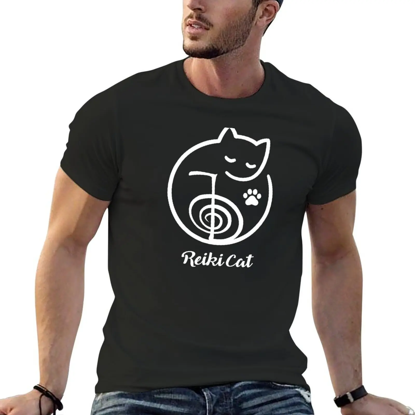 Reiki Cat T-Shirt aesthetic clothes Short sleeve tee men t shirts high quality