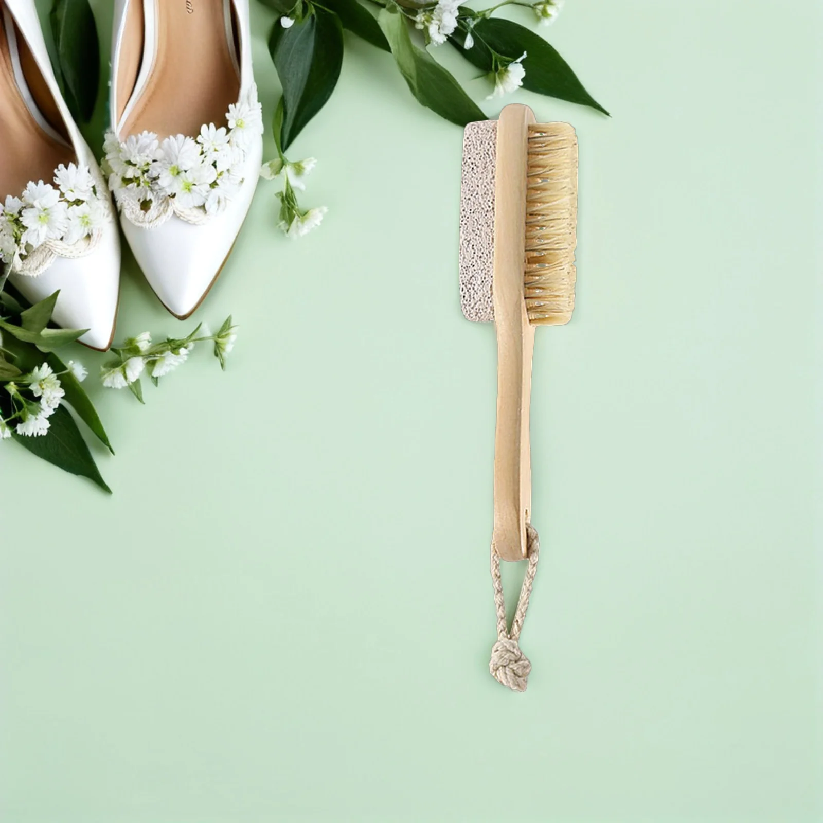 Brosse à poils pierre ponce Combo épurateur de pieds dissolvant de callosités naturel manche en bois exfoliant pour peau morte pédicure Spa pieds