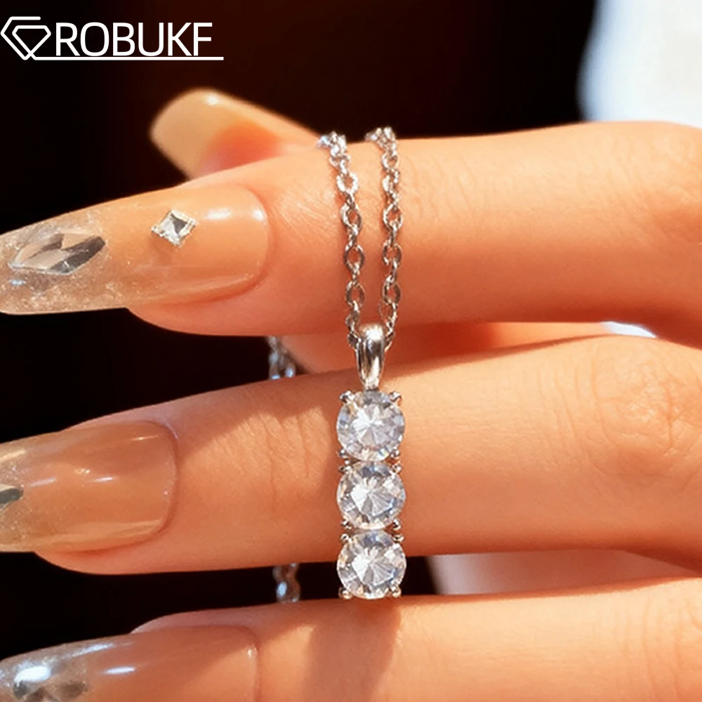 

1.5cttw Round Cut Moissanite Pendant Necklace for Women Lab Diamond Three Stone Cluster Set 925 Silver Wedding Jewelry Certified