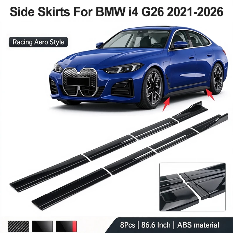 86.6inch/2.2m Sectional Side Skirt Extension Lips For BMW i4 G26 2021-2026 2022 2023 2024 - Racing Side Spoiler Car Mod Body Kit