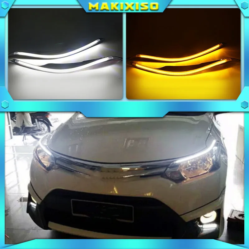 

2PCS LED Daytime Running Light Yellow Turn Signal Relay Car Headlight Eyebrow Decoration For Toyota Vios 2014 2015 2016