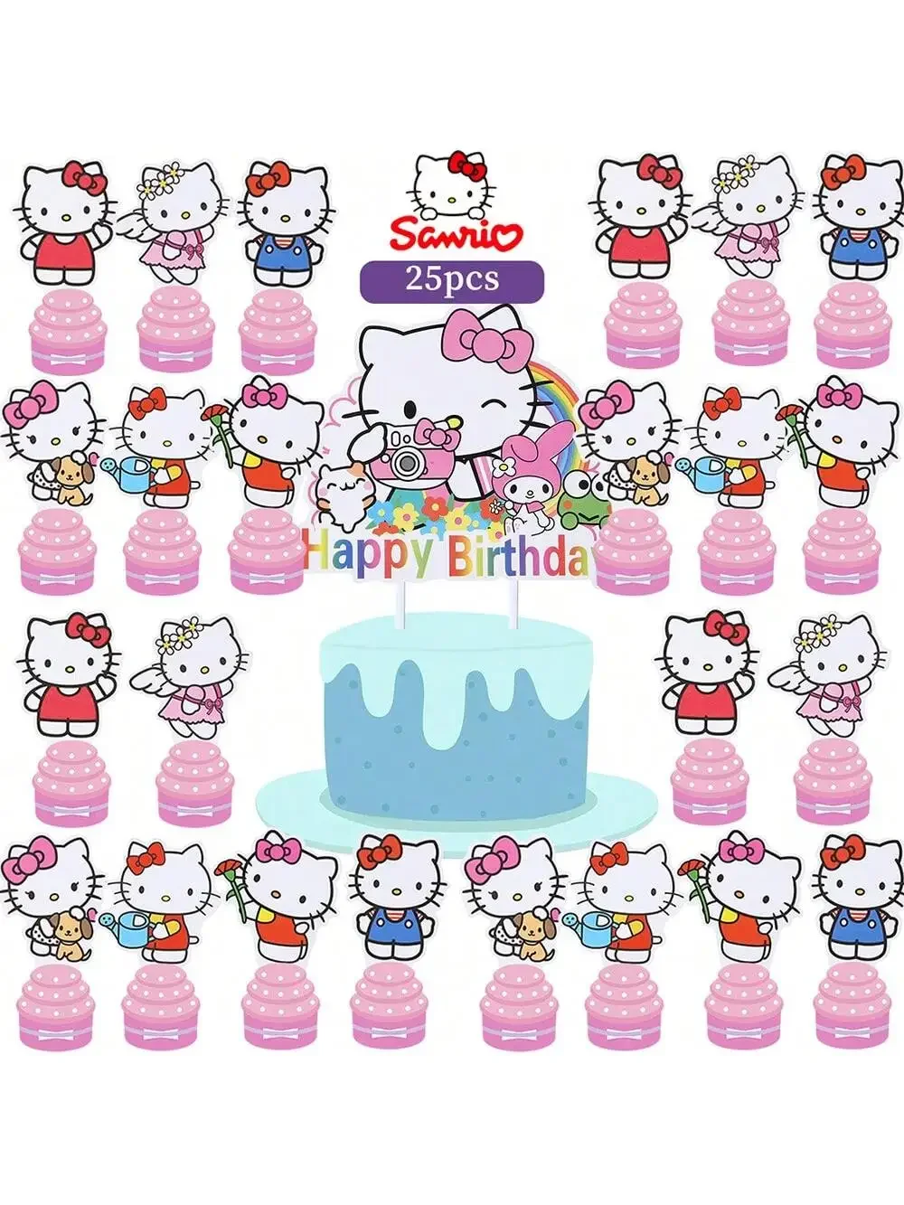 25pcs Sanrio Hello Kitty Cake Topper Suppplies for Kid Girls Favor Birthday Baby Shower Wedding Cupcake Topper Party Decorations