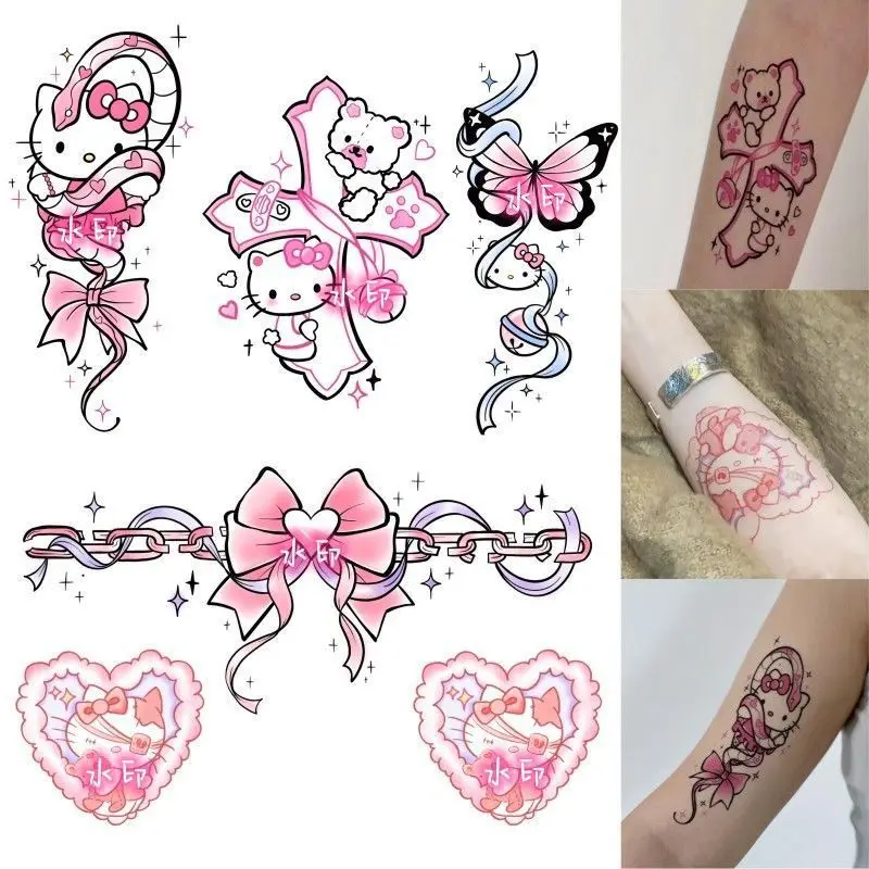 Sanrio Cute Sweet Cool Girl Set Bow Hello Kitty Kurome Flower Arm Waterproof Long-lasting Tattoo Sticker