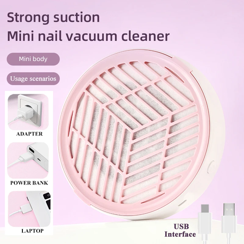 Mini Nail Vacuum Cleaner With Remove Paper Filter USB Strong Suction Nail Dust Collector Extractor Fan Nail Art Salon Equipment