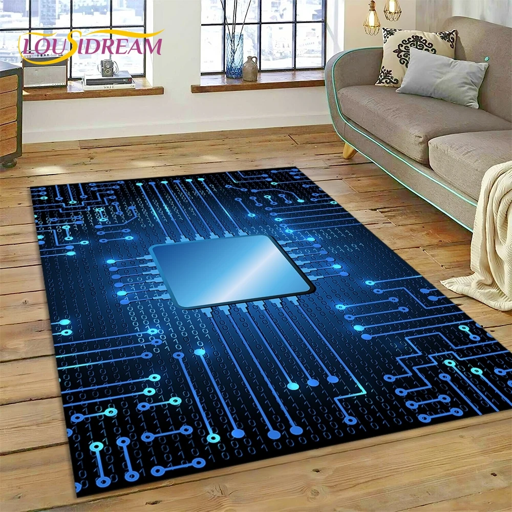 PCB Circuit Board 3D Chip CPU Rug Carpet for Living Room Bedroom Home Decor,Floor Mat Non-slip Decoration for Sofa Doormat Gift