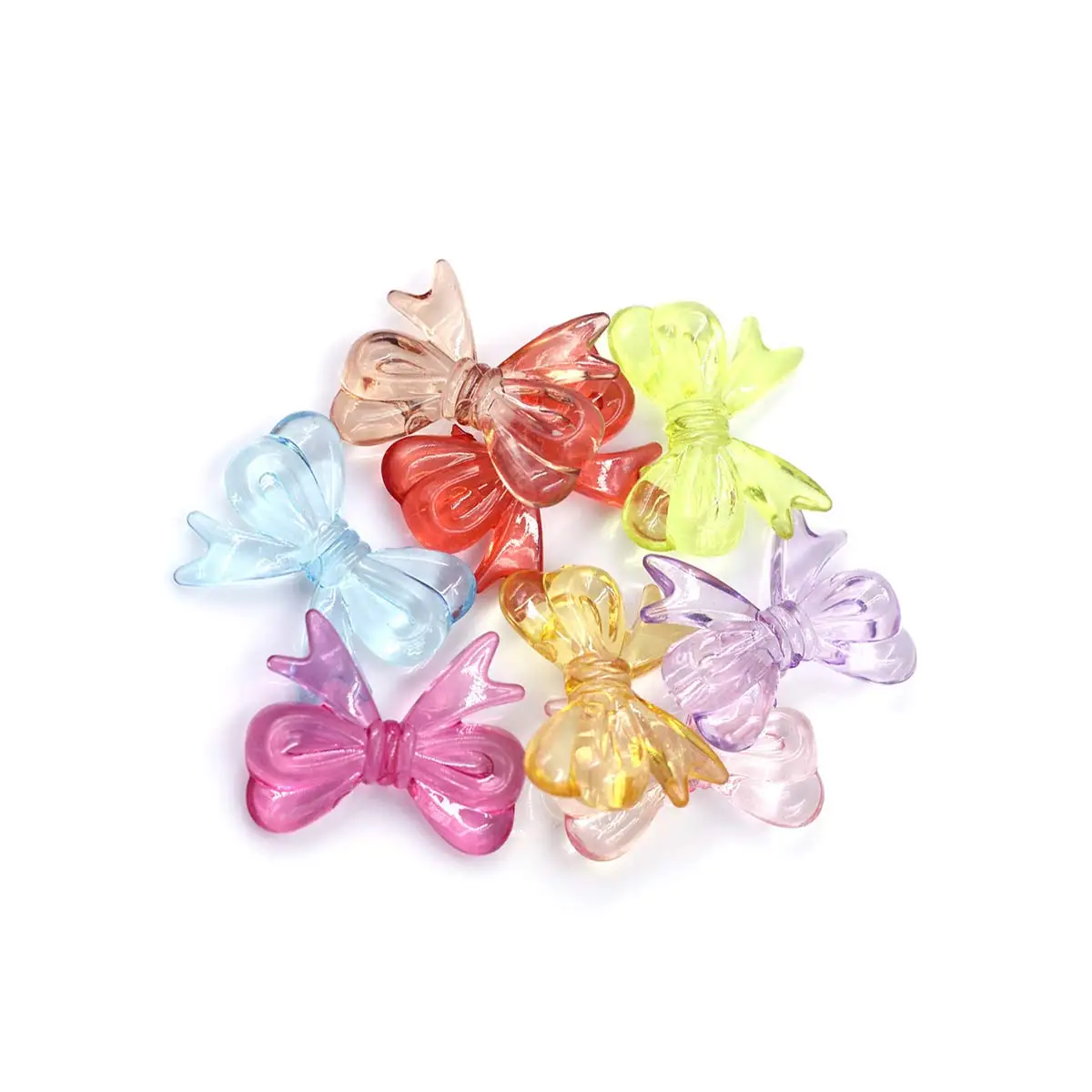 50PCS Mix Transparent Acrylic Bowknot Charm Beads Multicolor Handicrafts Home Clothing Decoration Accessories DIY Material Pack