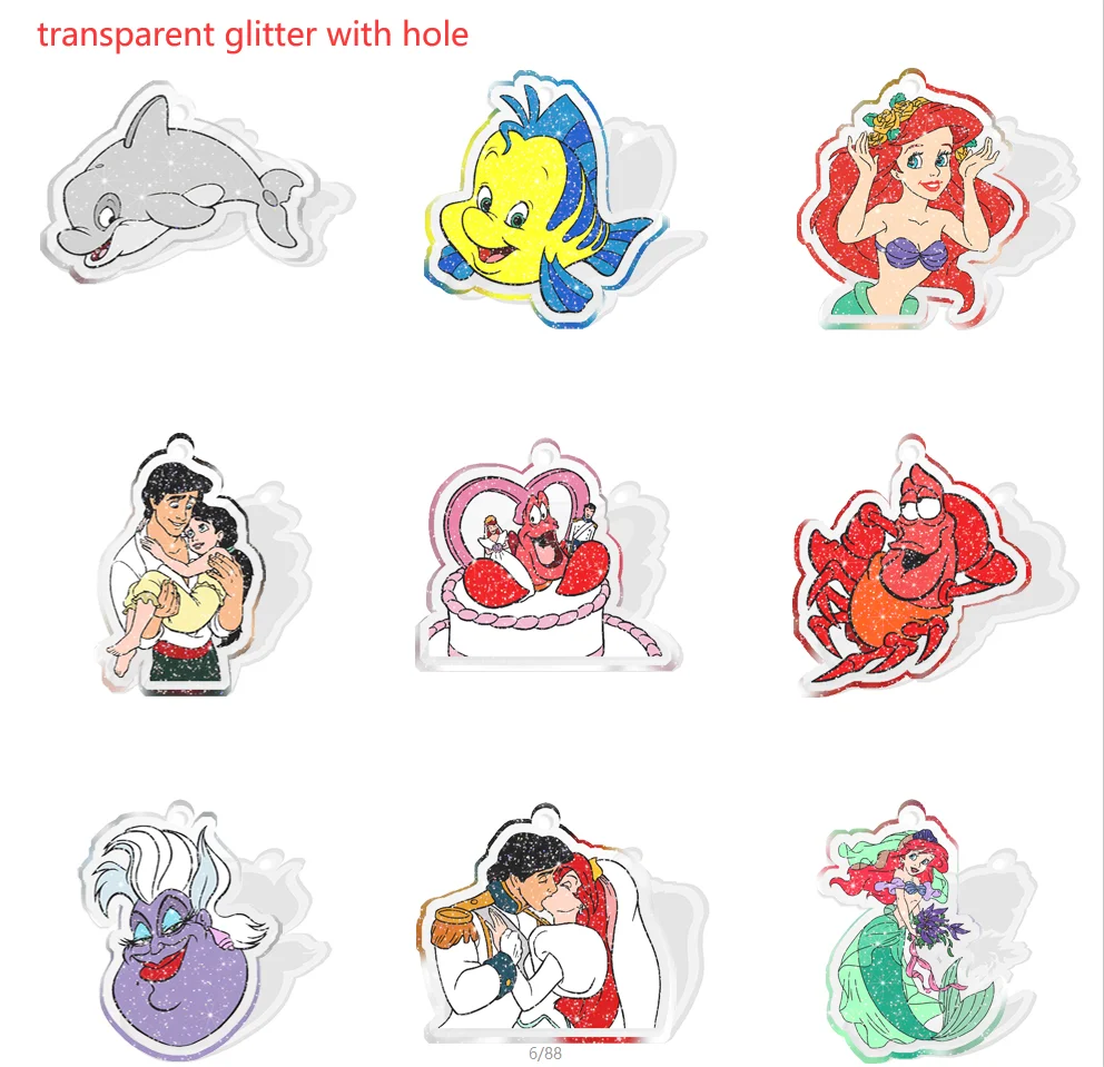 10 pcs/lot disney pryskyřice planární mořská panna kněžna bílá průhledná glittery pryskyřice flatback okouzluje pro DIY řemeslo zásoby s díra