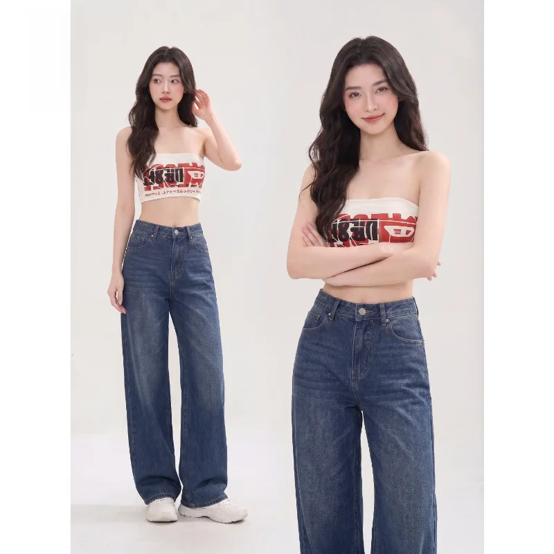 Sweet Cool Street Style Color Block Letter Print Tube Top Strap Vest Women's Summer New Belly Button Slimming Sleeveless Top ...