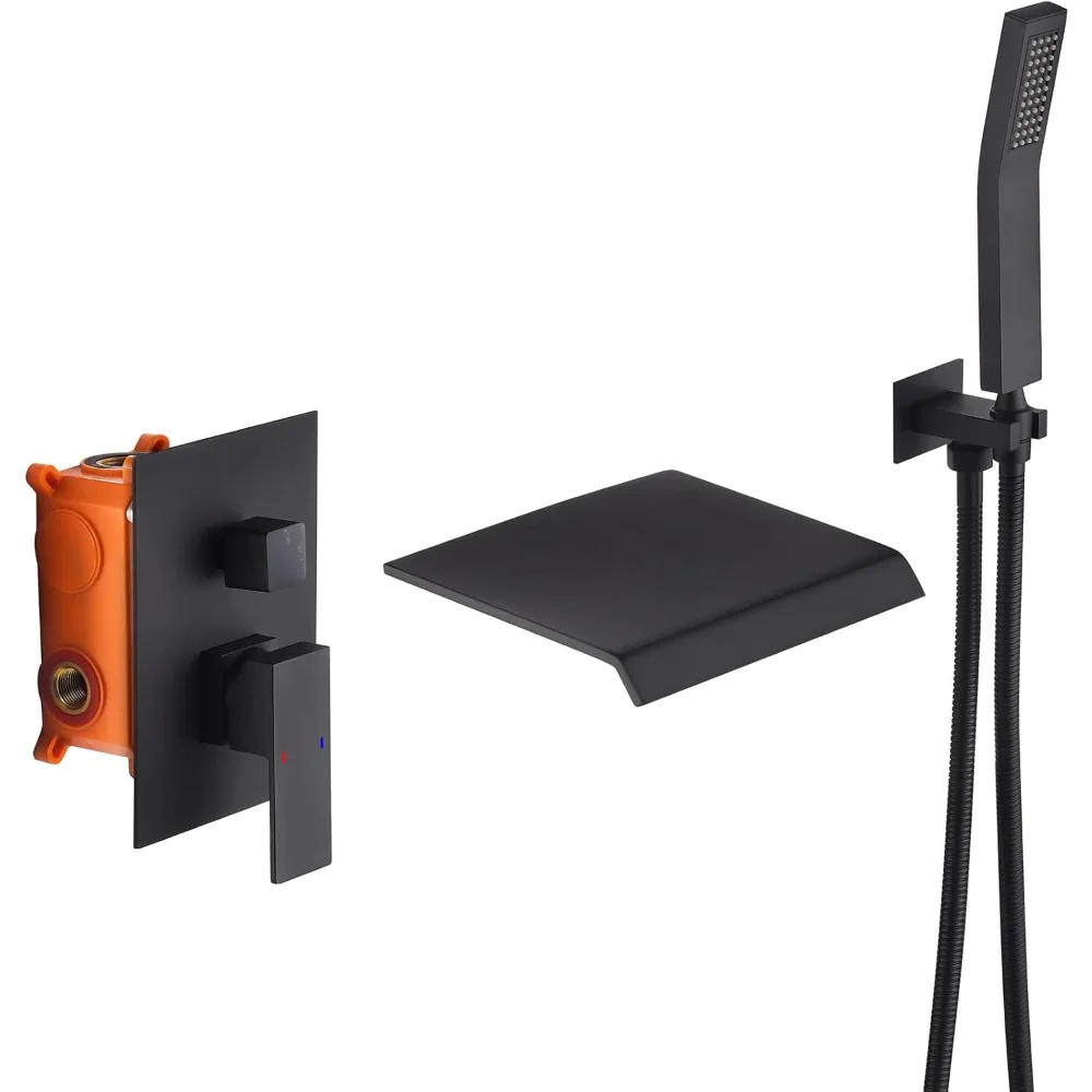 مجموعة صنبور حوض استحمام بمقبض واحد مع بخاخ محمول، صنبور حوض استحمام مثبت على الحائط لتجربة الاستحمام الفاخرة