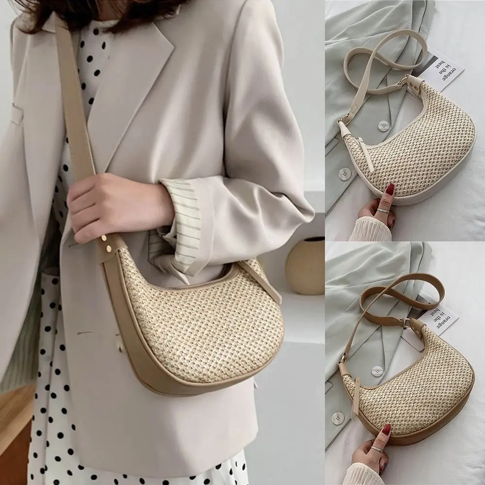 

Casual Summer Woven Straw Bag Bohemian Vacation Single Shoulder Bag Designer Leisure Crossbody Hobo Bag Handbag