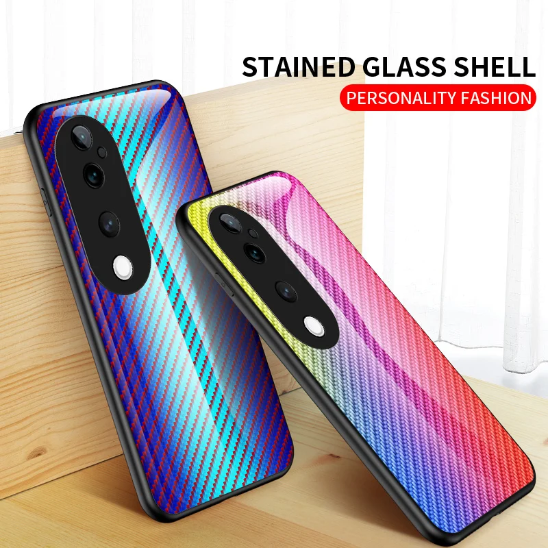 Vivo V40 Pro V2347 Case Shockproof Silicone Bumper Carbon Fiber Grain Glass Hard Back Cover Case for Vivo V40Pro VivoV40 V2348