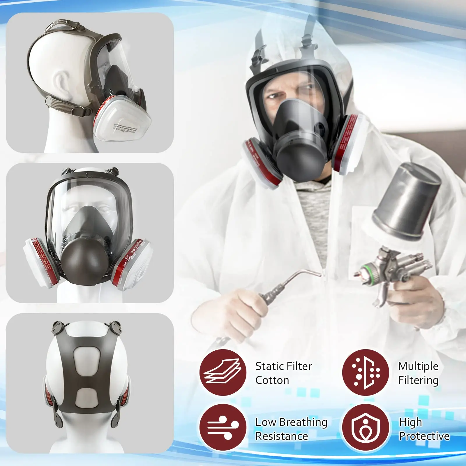 Anti-Fog 6800 Gas Mask Industrial Painting Spraying Respirator Safety Work Filter Dust Proof Full Face Formaldehyde Protection