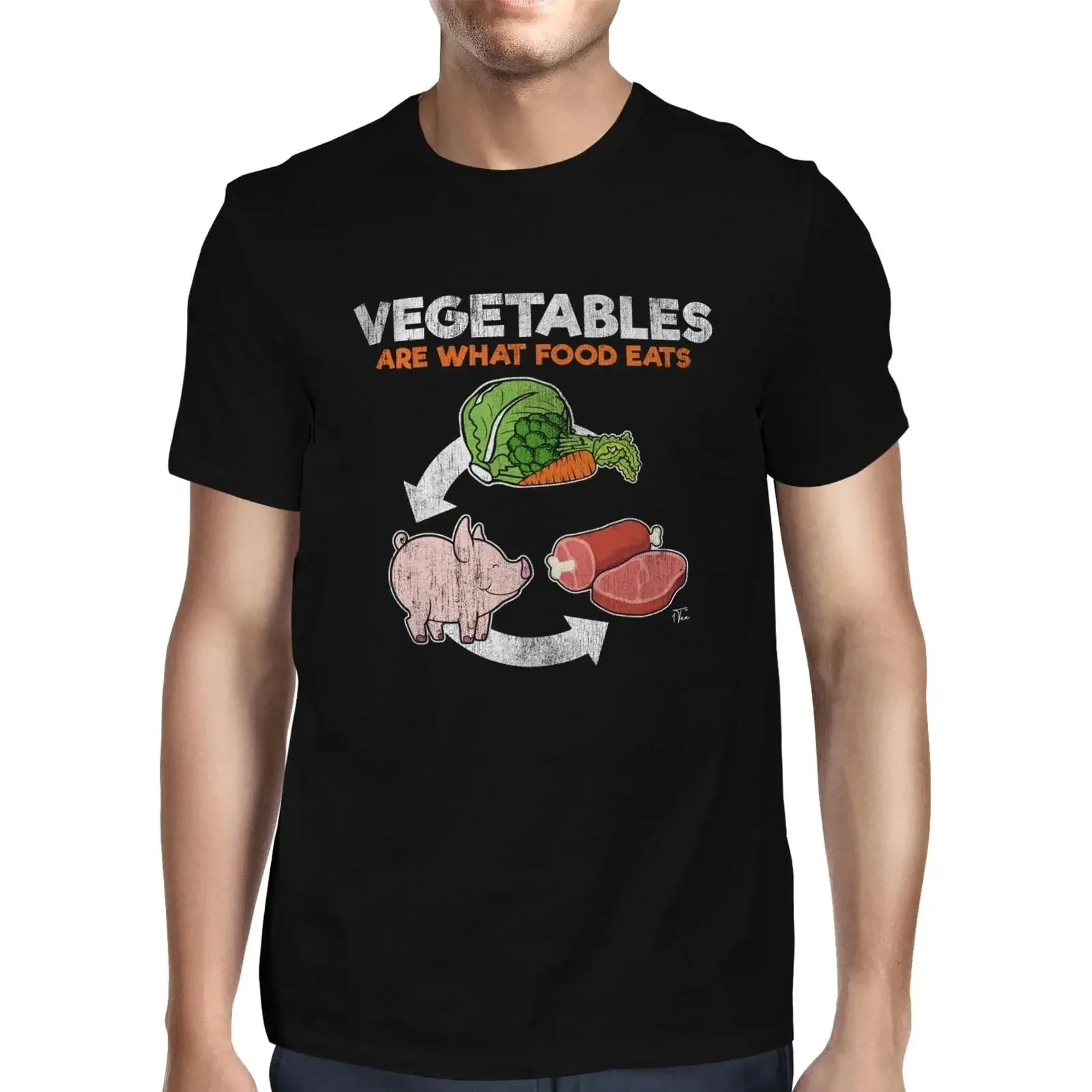 1T T Shirt Men's Vegetables Are What Food Eats vintage Washed Top For Everyday Wear Slightly Stylish Soft streetwear graphic