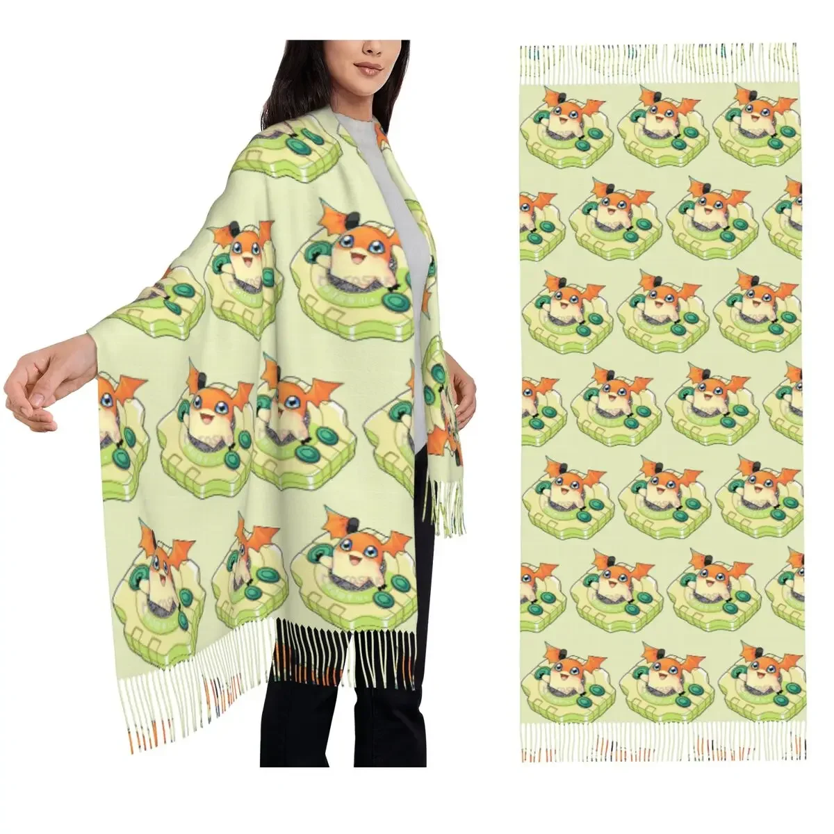 

Patamon Digivice Digimon шарф с кисточками для женщин мягкие теплые шали и накидки большая осенне-зимняя шаль