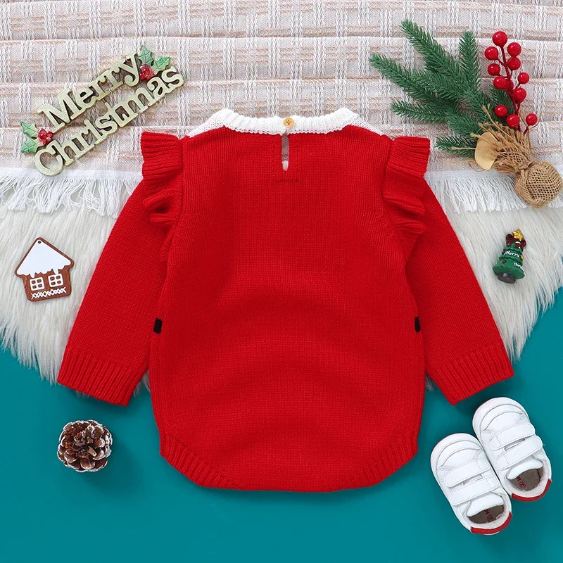 Newborn Baby Bodysuit Knitted Infant Girl Boy Jumpsuit Long Sleeve Fall Winter Christmas Clothes Fashion Santa Claus 0-18M Tops