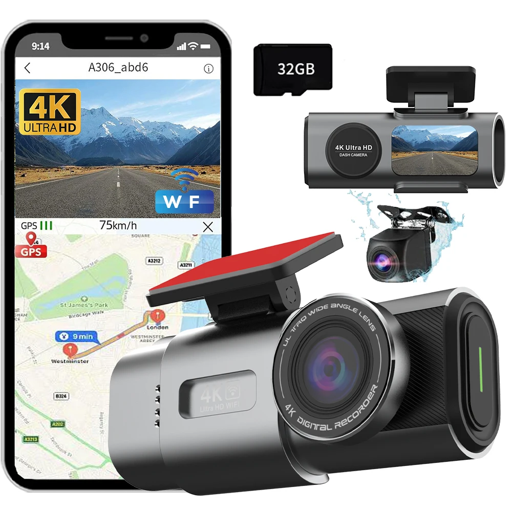 Dual Lens Dash Cam 4K 2160P WiFi Car DVR Dash Cam Camera GPS Parking Monitor APP Control Car Driving Video Recorder For All Cars