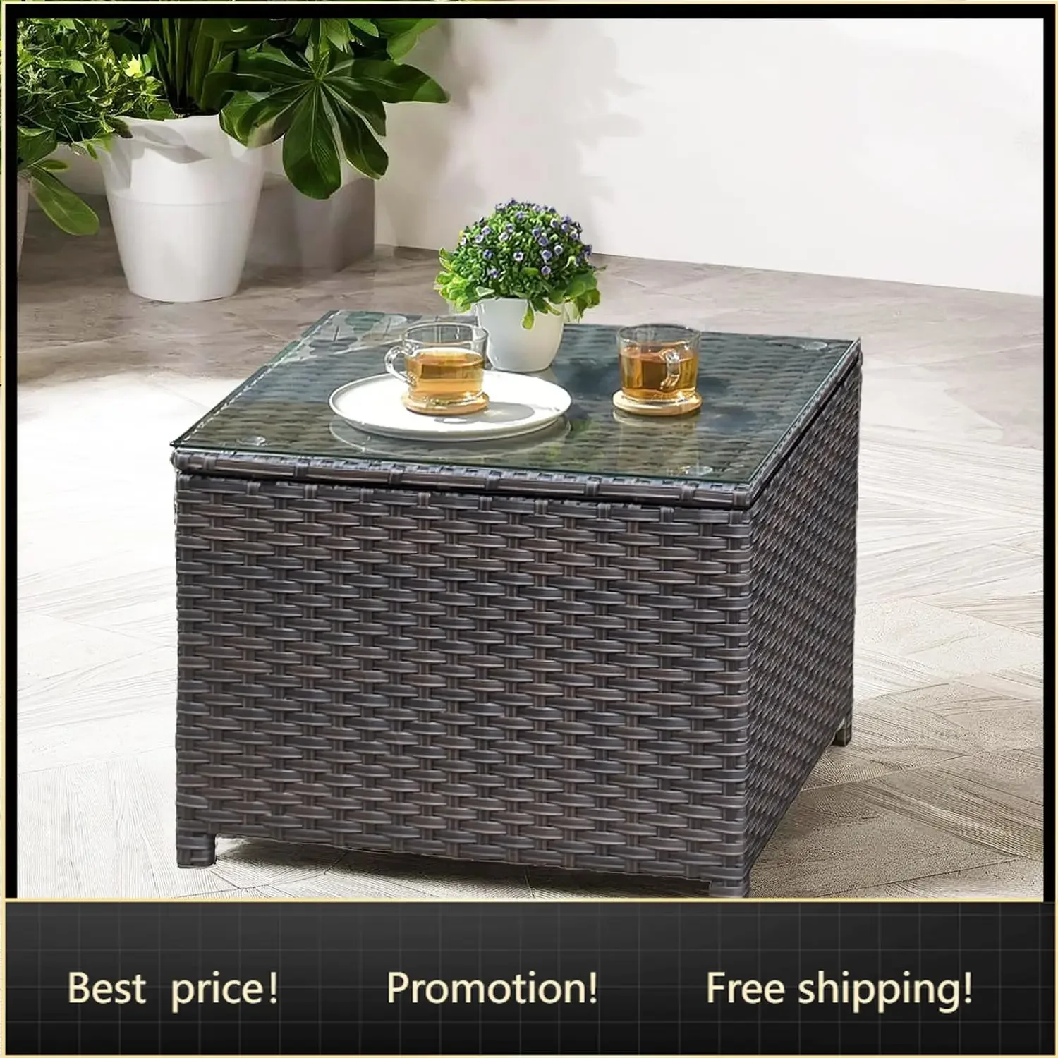 Brand new fast shippingBestsellerOutdoor Side Table with Tempered Glass Top, Patio Wicker Rattan Coffee End Tables for All-Weath