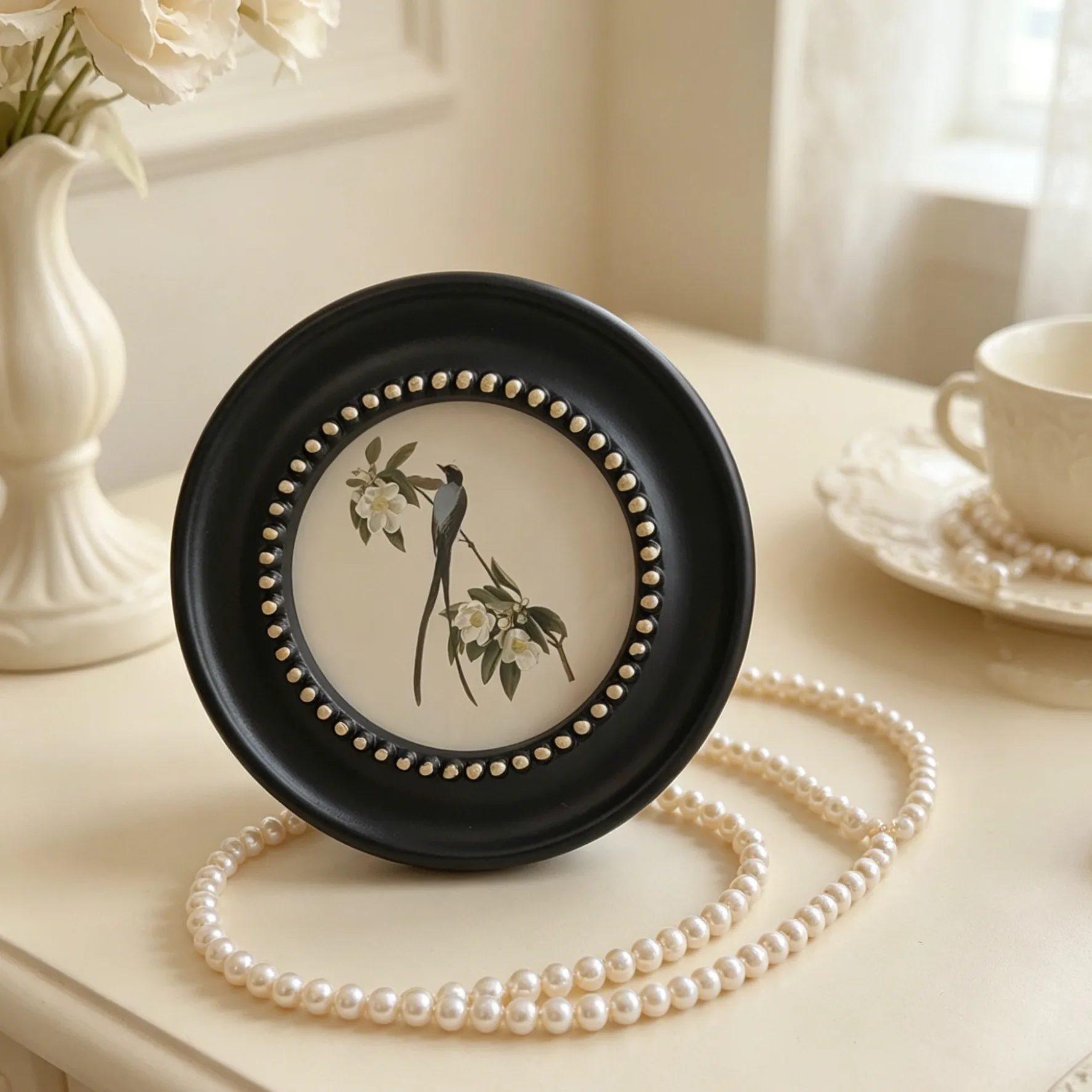French Mid-century Style Photo Frame Modern Design Wooden Round Frame Wall-mountable Classic Home Decor - view 4