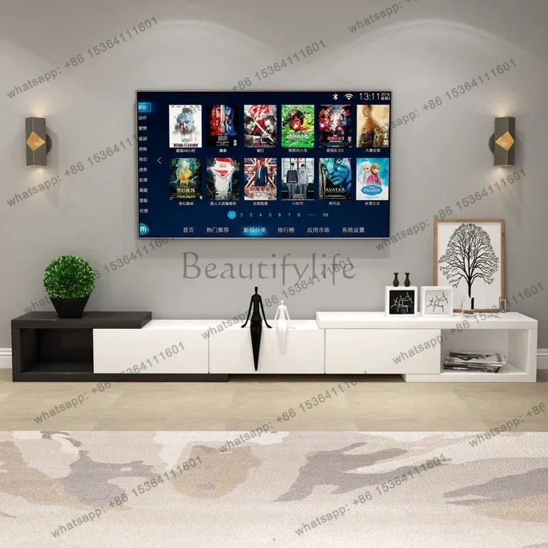 YJ  Storage Narrow Tv Stand Design Glossy Normal Wooden Minimalist White Tv Cabinet Modern Nordic Meuble Television Salon Furnit
