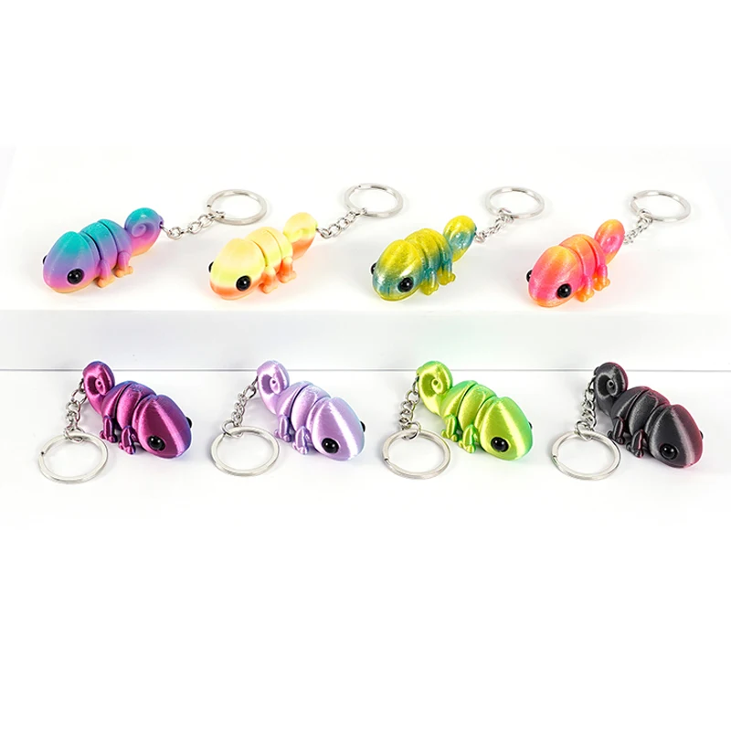 Creative 3D Printing Chameleon Keychain Pendant Multi-joint Movable Simulation Animal Bag Charm Accessories Kids Gift Toys