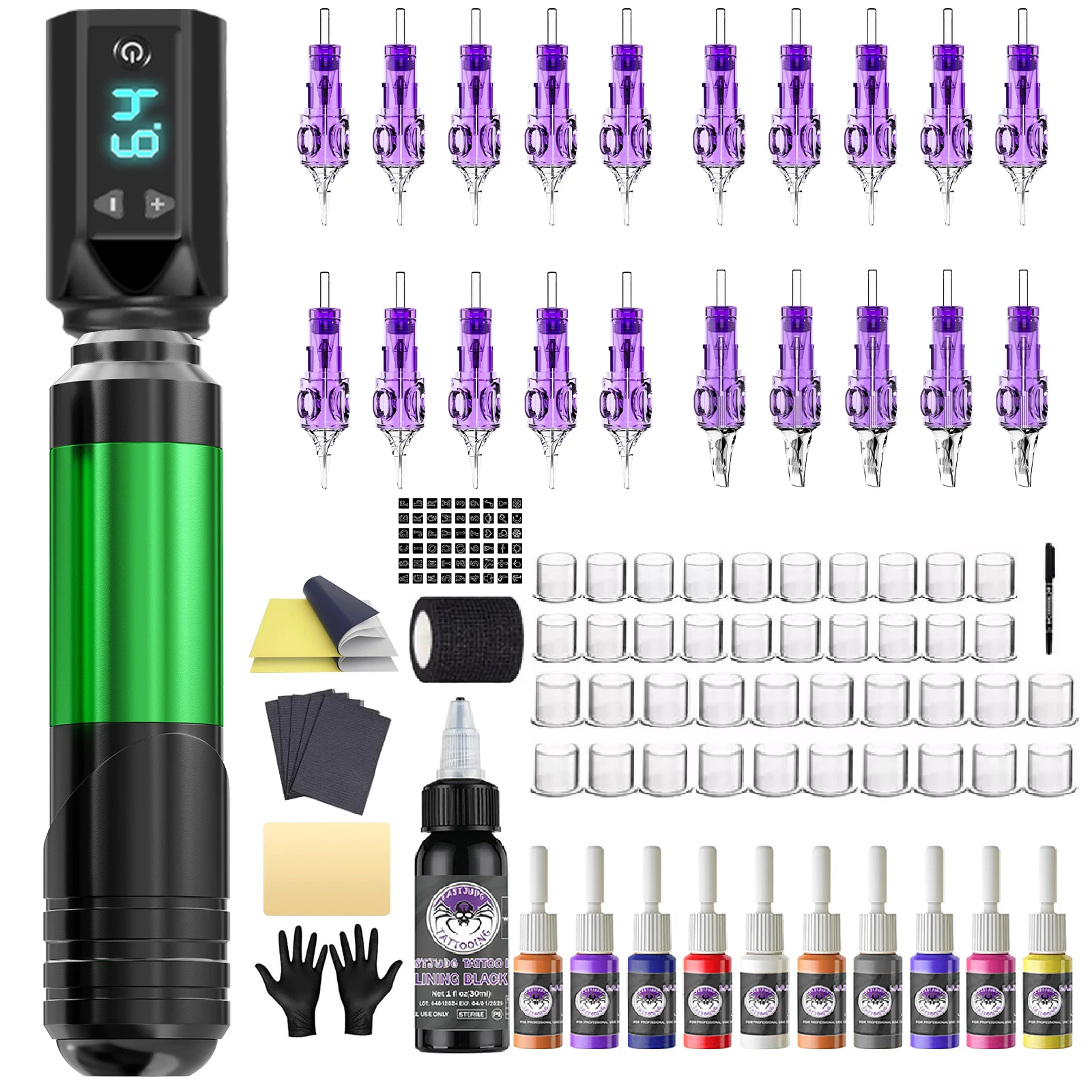 

Tattoo Kit LASTJUDG Alloy Tattoo Pen Kit For Permanent Makeup Tattoo Machine Kit New Green Wireless Tattoo Gun Kit