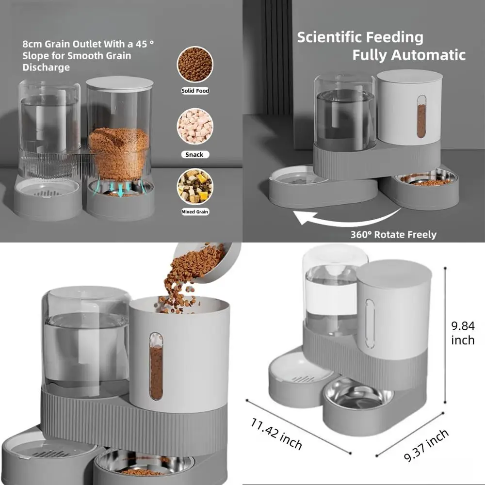 

Gravity Cat Feeder and Water Dispenser, 2 in 1 Automatic Cat Feeder with 180 Degree Rotatable, 2 Pack Large Capacity Self Feedin