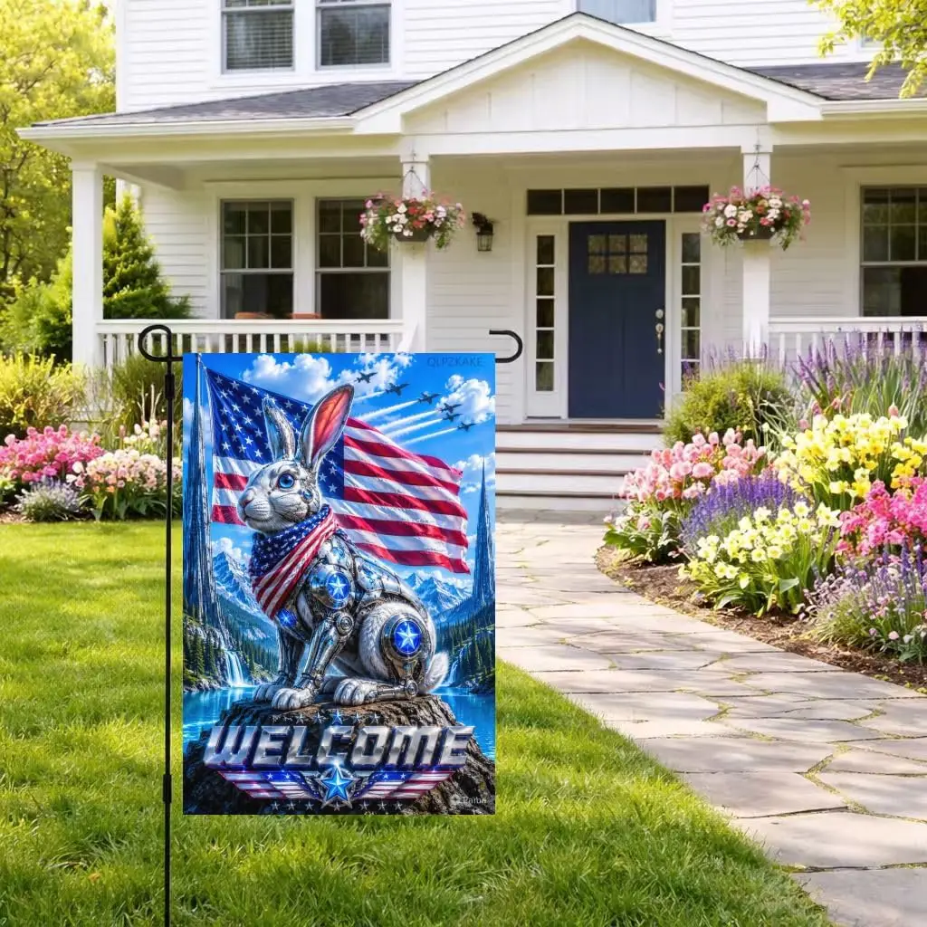 4th of July Yard Rabbit Garden Flag 12 x 18 Inch Double Sided for Memorial Veterans Independence Day Home Summer Small Garde kkz