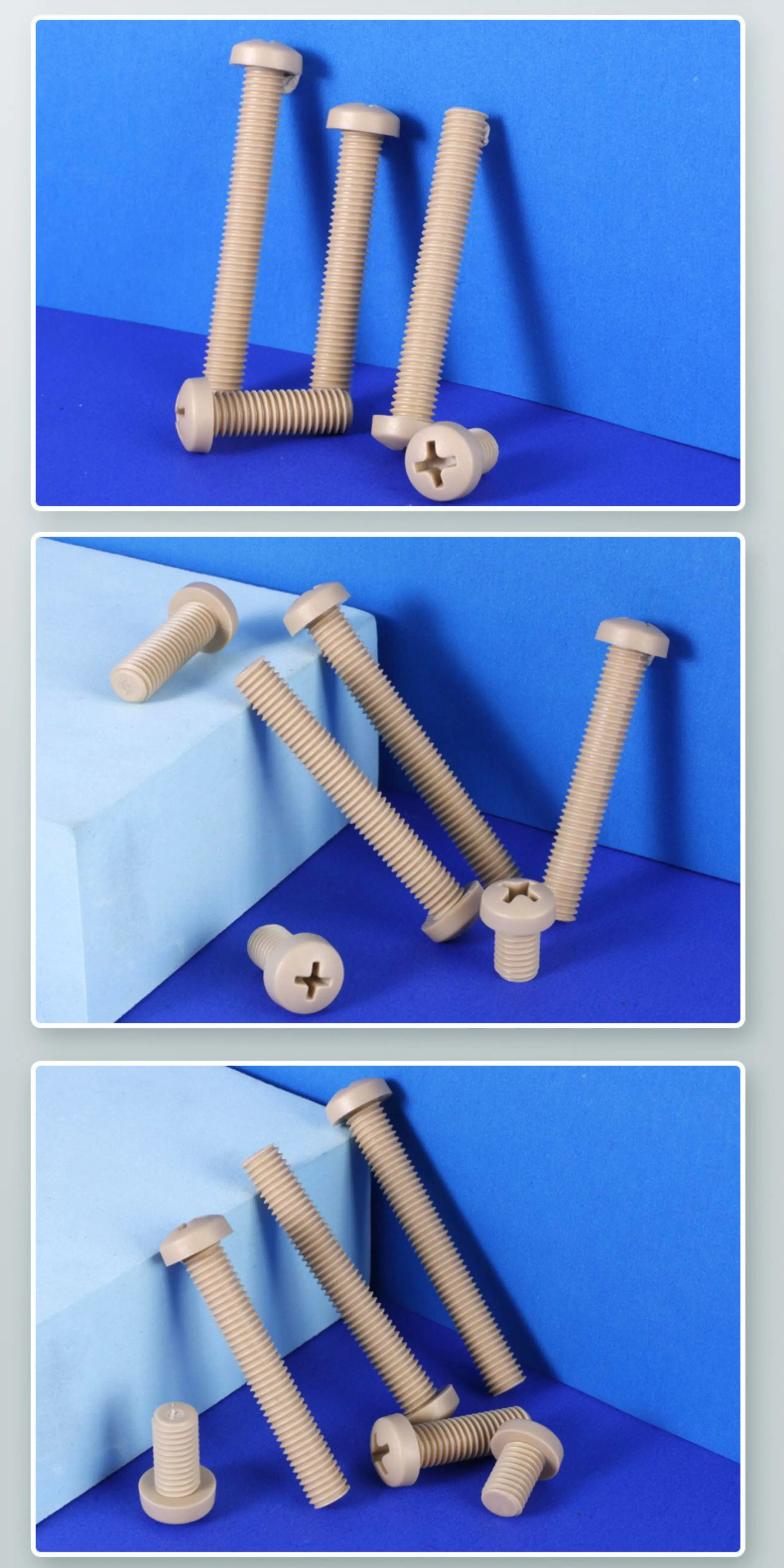 PEEK Phillips Pan Head Screw M2‑M8, Polyetheretherketone Plastic Round Screw, High‑Temperature Corrosion Resistant High‑Strength