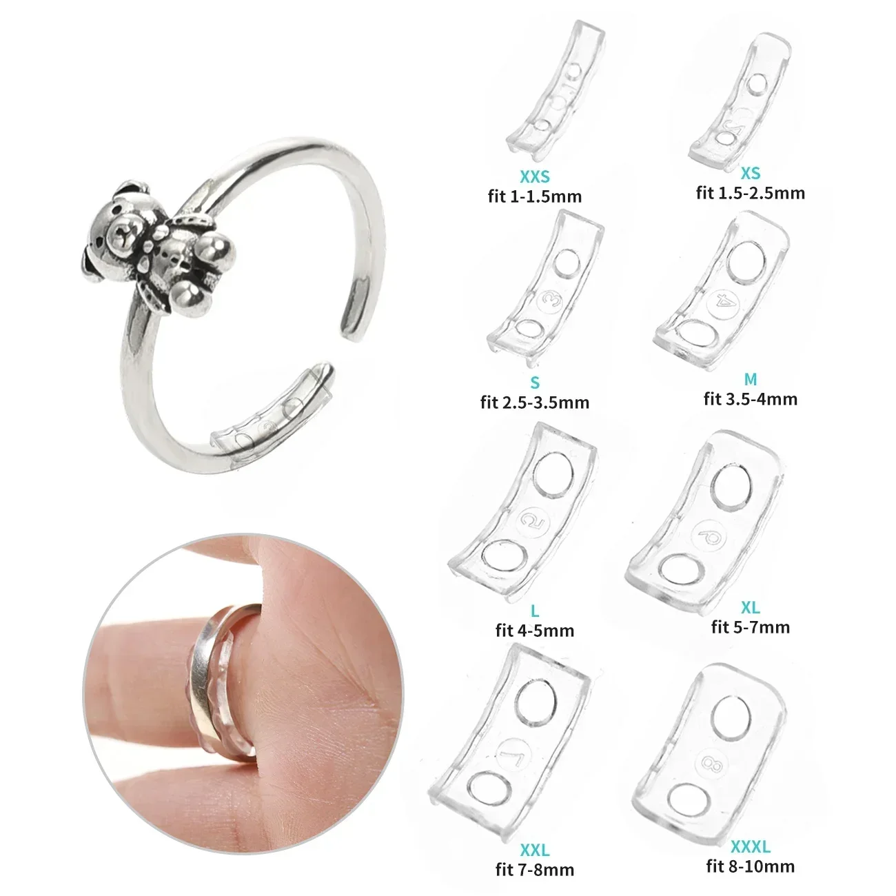 Anillo de silicona transparente Invisible de 8 tamaños, calibrador de anillo reductor, ajustable a cualquier anillo, herramientas de joyería, tensor