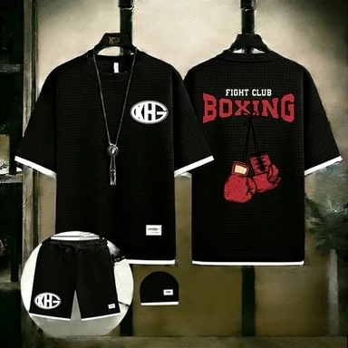 

2026 Summer New Design Duckan Boxing Gym Loose Waffle Shirt Shorts