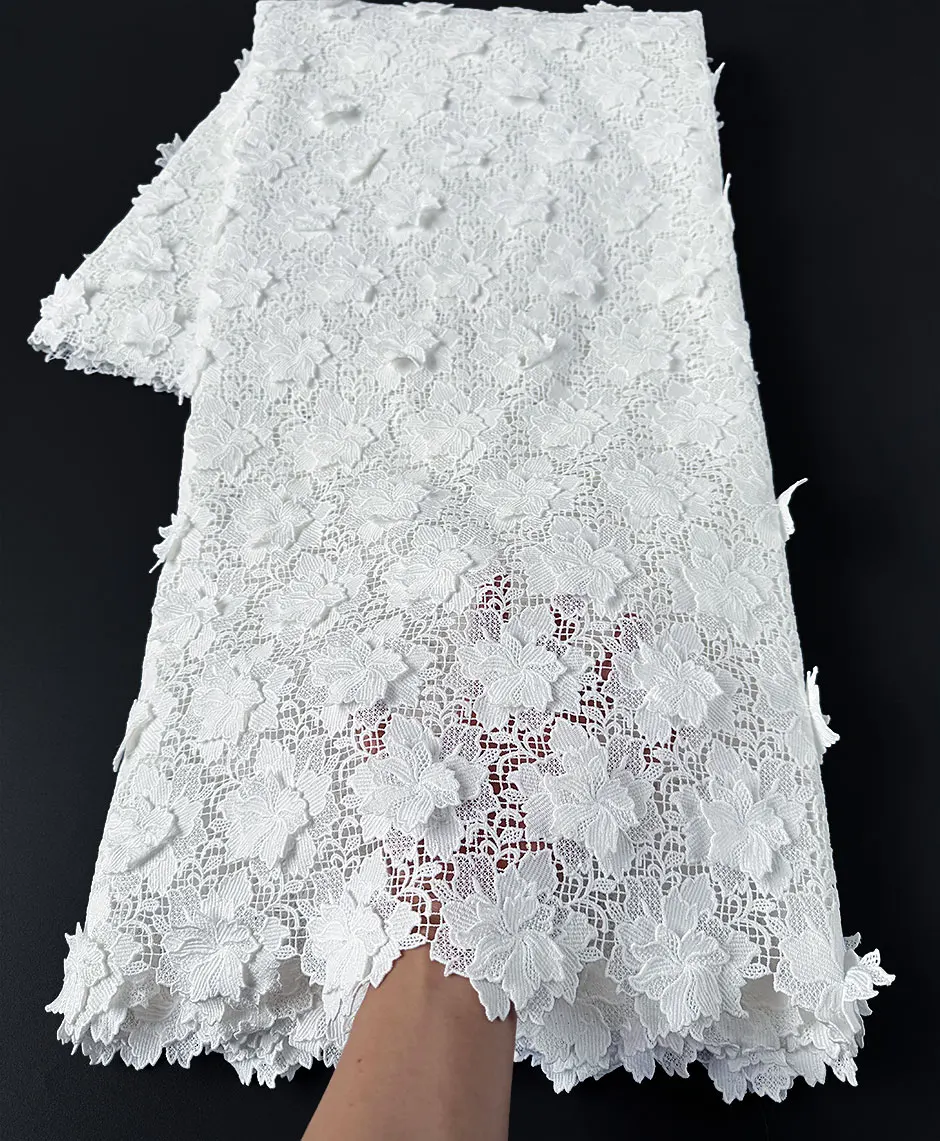 5 Yards Superb Embroidery Guipure Lace 3D Appliques African Cord Water Soluble Fabric Bridal Sewing Garment Celebrants Wear