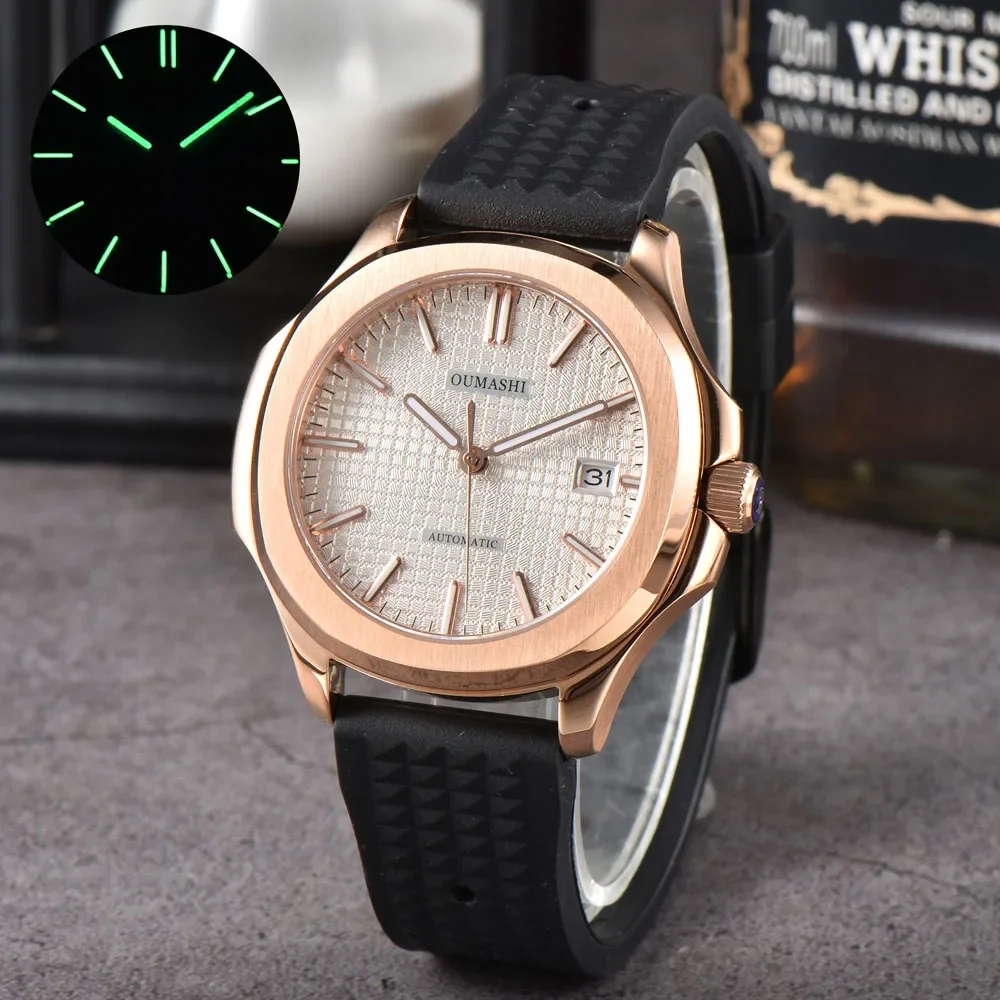 40mm NH35 スポーツ自動巻き腕時計、日本製純正 NH35/NH70 ムーブメント、ラバーストラップ 5167R-001、ロゴのカスタマイズ可能