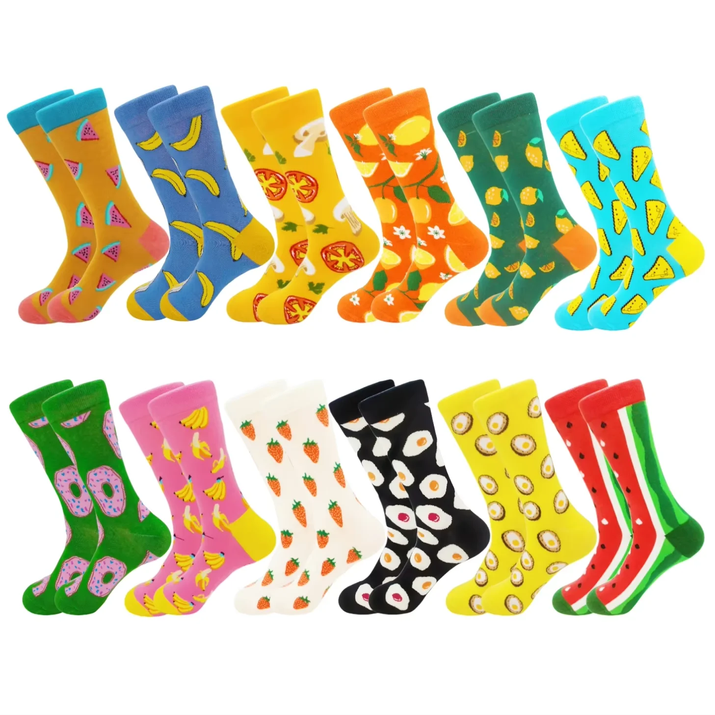 12 Pairs of Plant, Fruit, Flowers and Plants Pattern Tube Socks