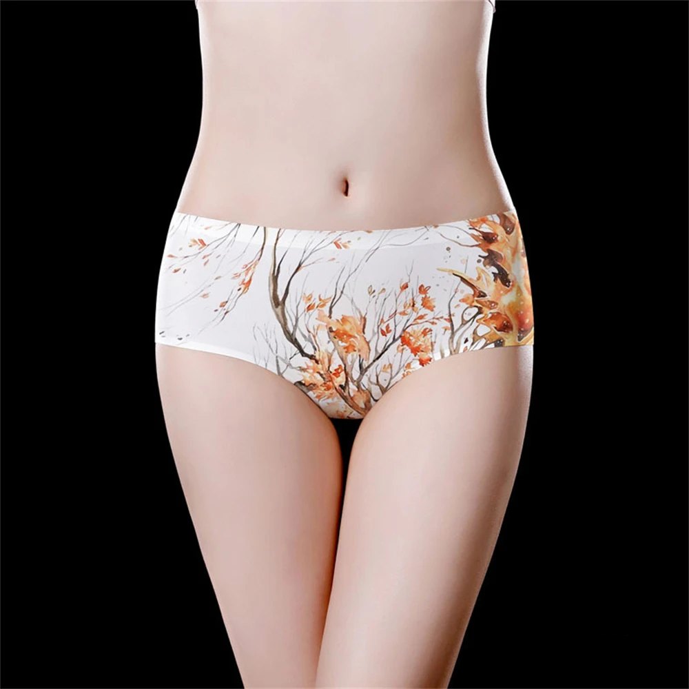 

1 шт., сексуальное женское бесшовное нижнее белье со средней талией, женские цельные треугольные брюки, нижнее белье с принтом, дышащее и телесное ощущение