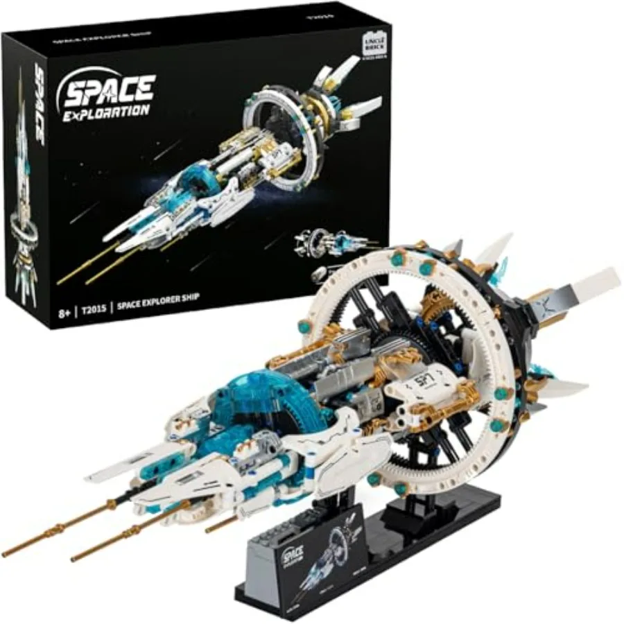 Set de Bloques de Construcción de Estación Espacial Interestelar con Luces y Motor Eléctrico, Juguete de Exploración Espacial Azul y Plateado para Niños de 8 a 12 Años