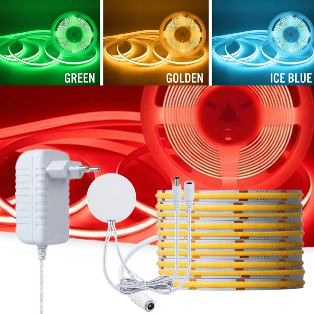 1-10M Penetrable Wood Mirror Touch Dimmer Hand Sweep Motion Sensor 12 24V COB LED Strip Light Tape For Kitchen Cabinet Backlight