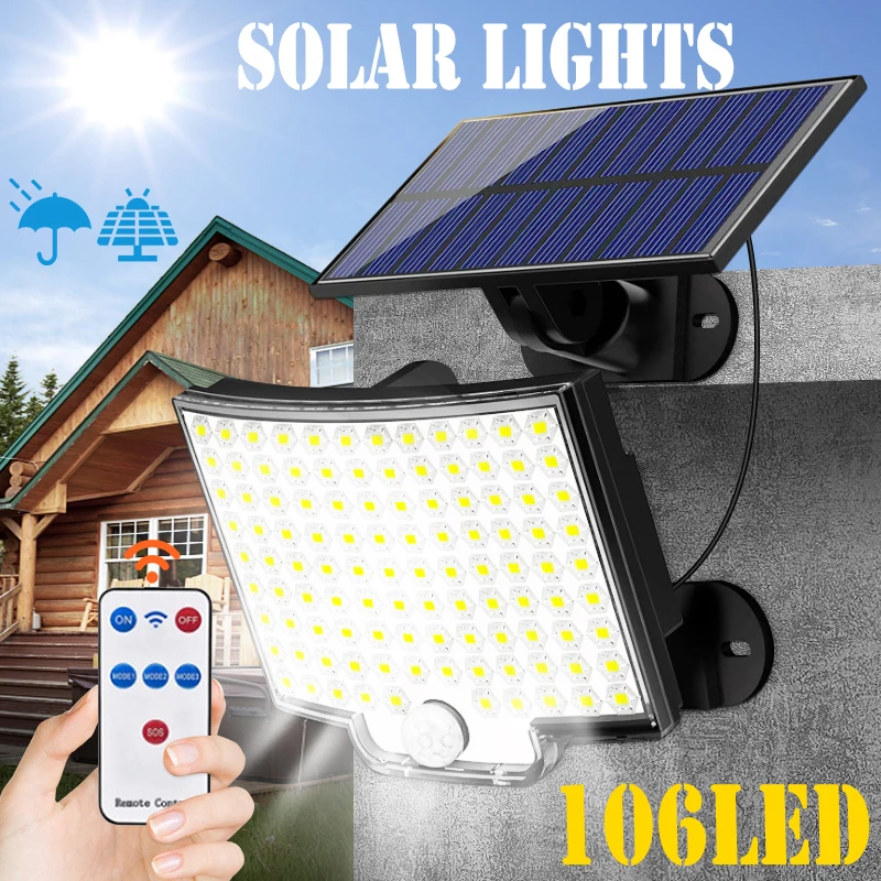 106 Led Solar Lights Outdoor Waterproof with PIR Motion Sensor Security Lighting Spotlights Wall Lights for garden Path Garage