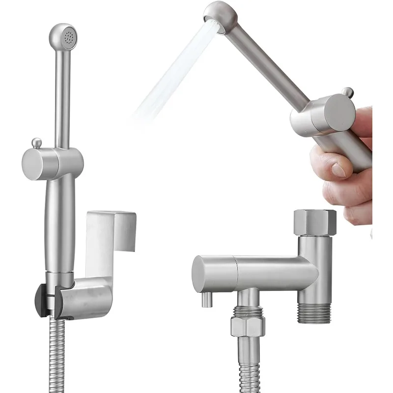 

All Brass Bidet Sprayer Set for Toilets, Wall or Toilet Mount,Dual Thumb Pressure Controls, Superior Hoses Kit Handheld Sprayer