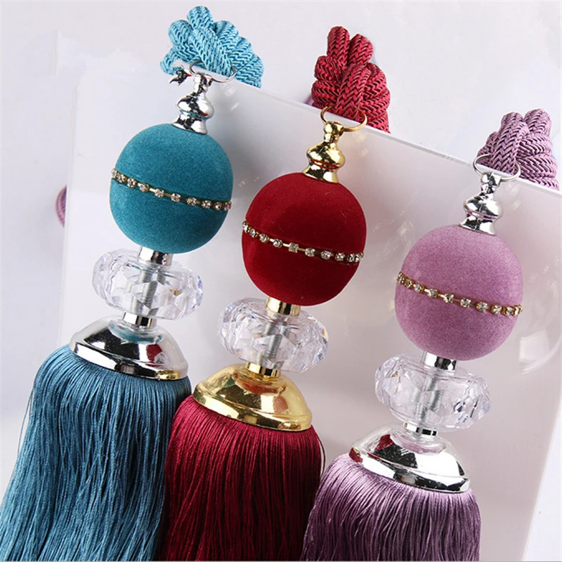 1 Pair Window Curtain Accessories Crystal Hanging Balls Tassel Hand Knitting