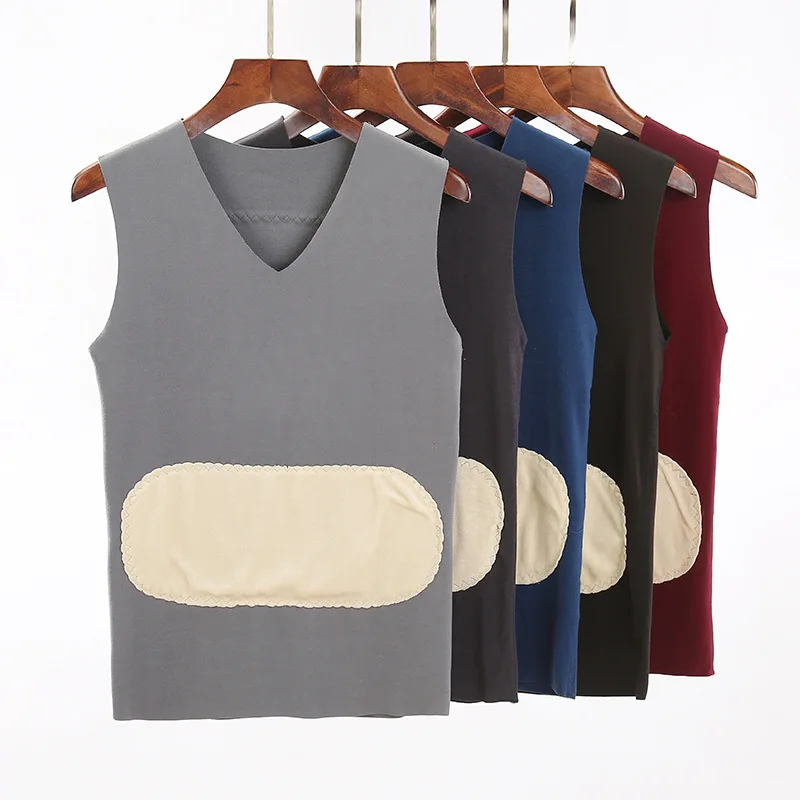 Men\'s Fleece Lined Undershirt Tank Top Winter Warm Sleeveless Thermal Body Invisible Underwears Warm Thick Traceless Heating Top