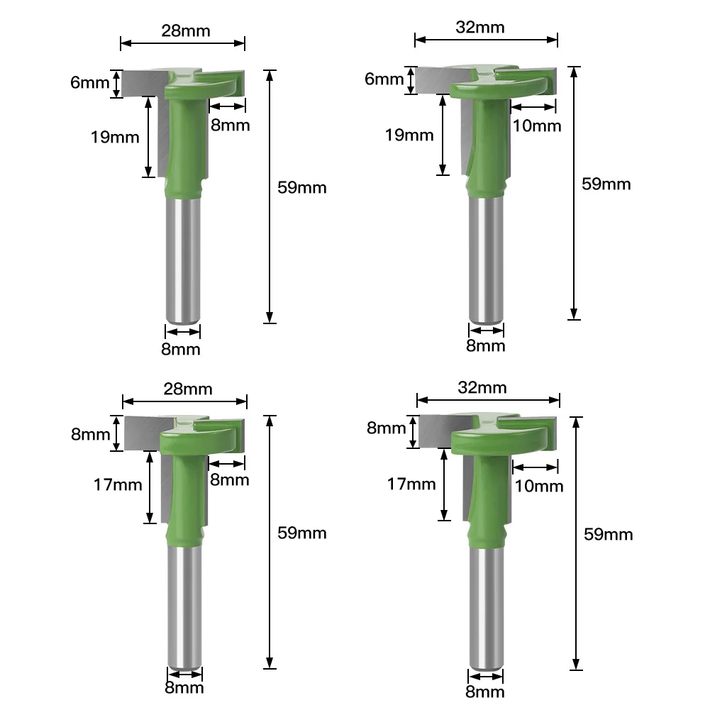 8 Handle Green Straight Edge T-cutter Hook Milling Cutter Slotting Cutter 8 Handle Slotting Cutter For Export Woodworking Millin