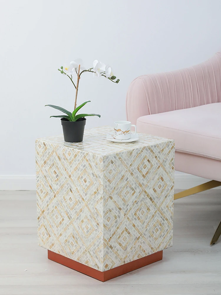 Luxury Square Shell Art Coffee Tables Decoration Wooden Living Room Sofa Side Corner Table Furniture