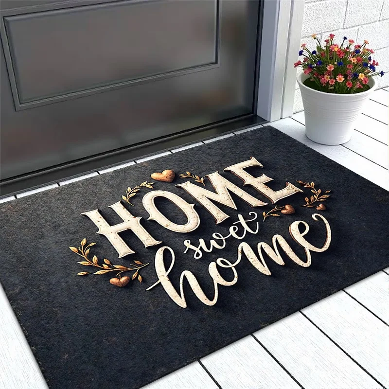 Rustic Home Sweet Home Floor Mat Blue Wooden Texture Welcome Doormat for Living Room Balcony Bedroom Entrance Area Carpet