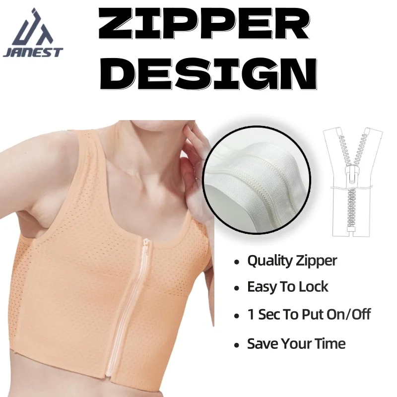 Bandage Chest Binder Zipper Mesh Breast Binder Front Bandage Trans Binder Tomboy Crop Top Flat Slim Sportswear