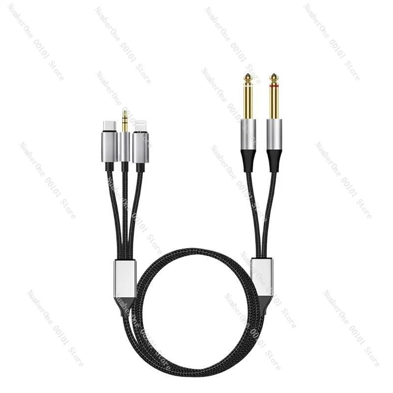 Mobile Phone to Dual 6.5 Audio Cable Adapter Mixer Connection for Keyboard Guitar Speaker Amplifier Three-in-One Audio Line