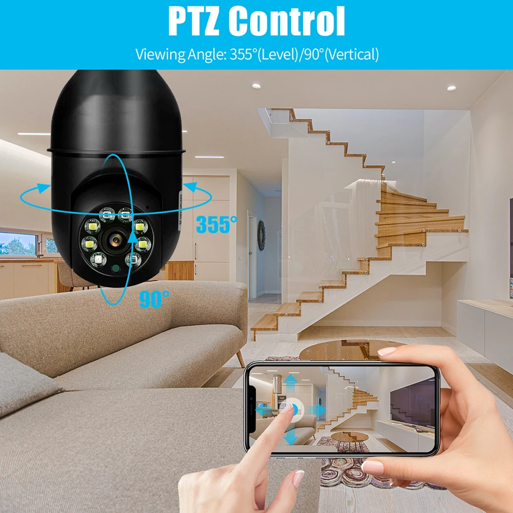 2MP 5G Wifi Bulb Camera 1080P PTZ IP Camera Full Color Night Vision Security Protection Surveil Camera 4X Digital Zoom Camera