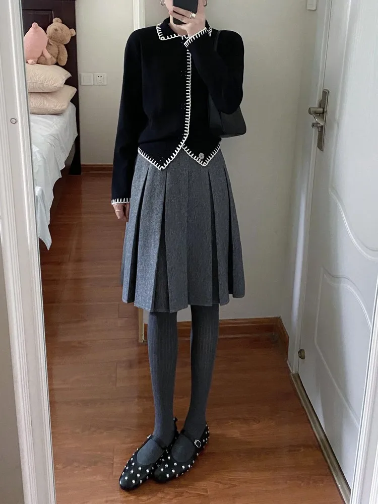 

Bla Knitted Open Cardigan Sweater Lazy Sle Loose Doll Collar Spring Women's High-End Feeling Faion Outerwear Top