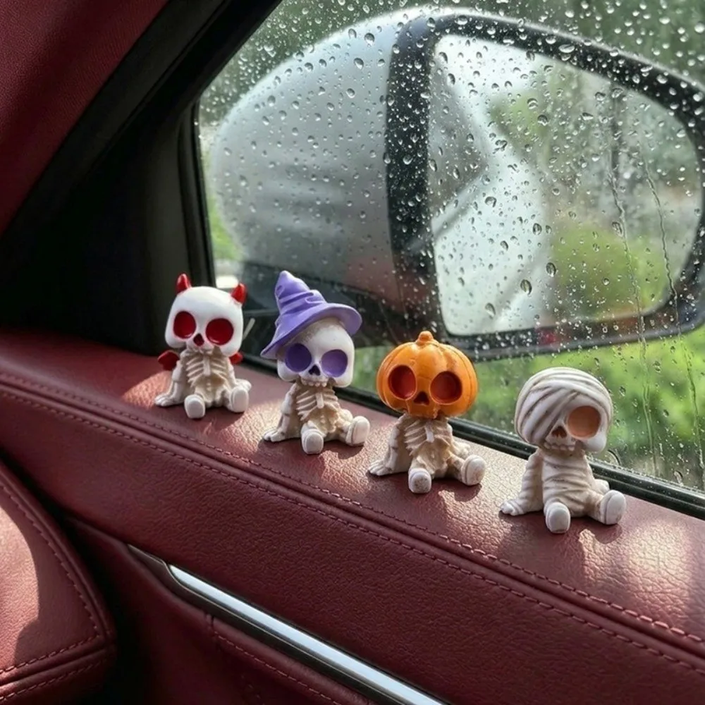 4pcs/set Resin Material Halloween Figurines Cute Design Collectible Skeleton Ornaments Pumpkin Mummy Ghost Spooky