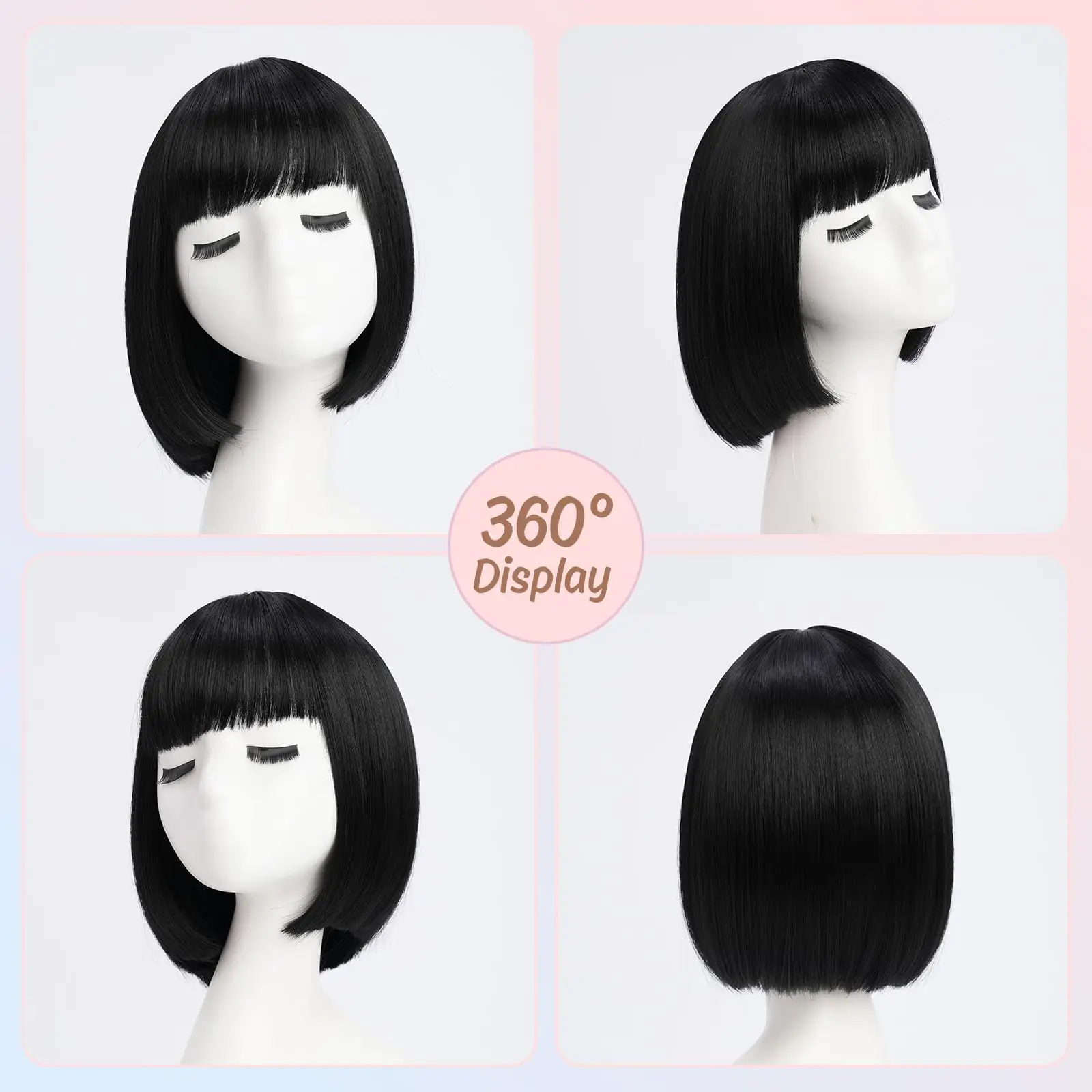 Fashionable Short Black Bob-Style Synthetic Wig for Halloween Cosplay, Role-Playing, Daily Use, Hot-Weather Hairpiece.