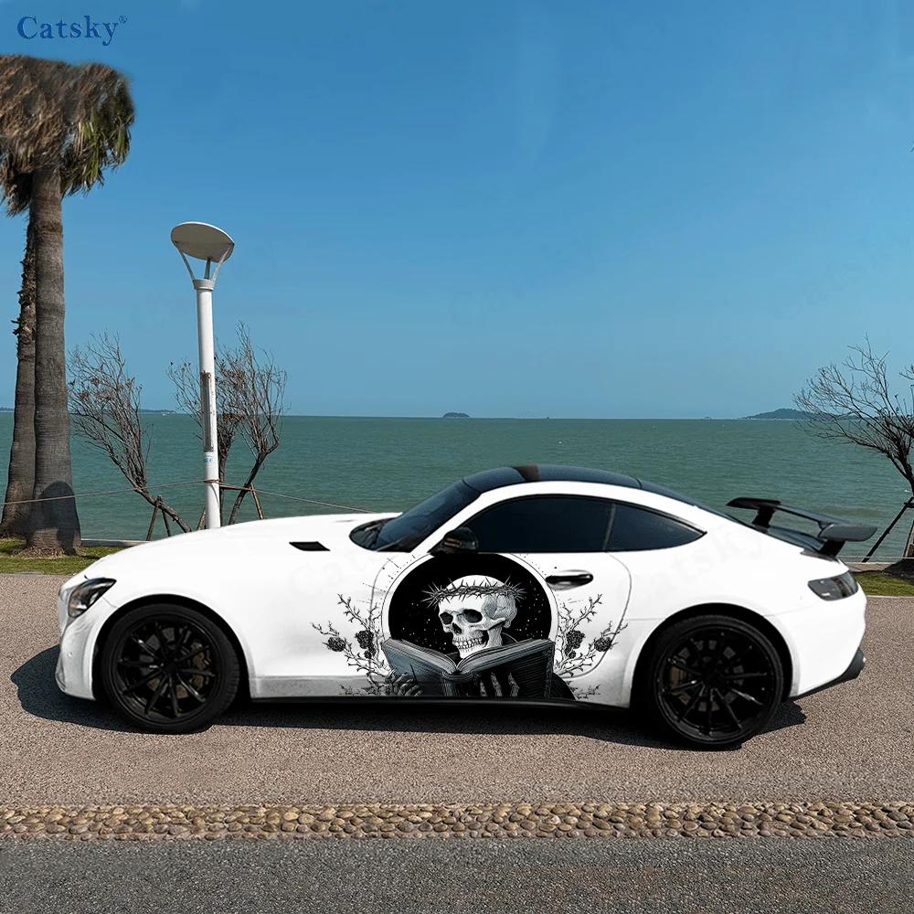 

Skeleton Reading Thorns Car Side Sticker Decor, PVC Waterproof Scratch Resistant Decal, Car Protection, Auto Accessories Gift